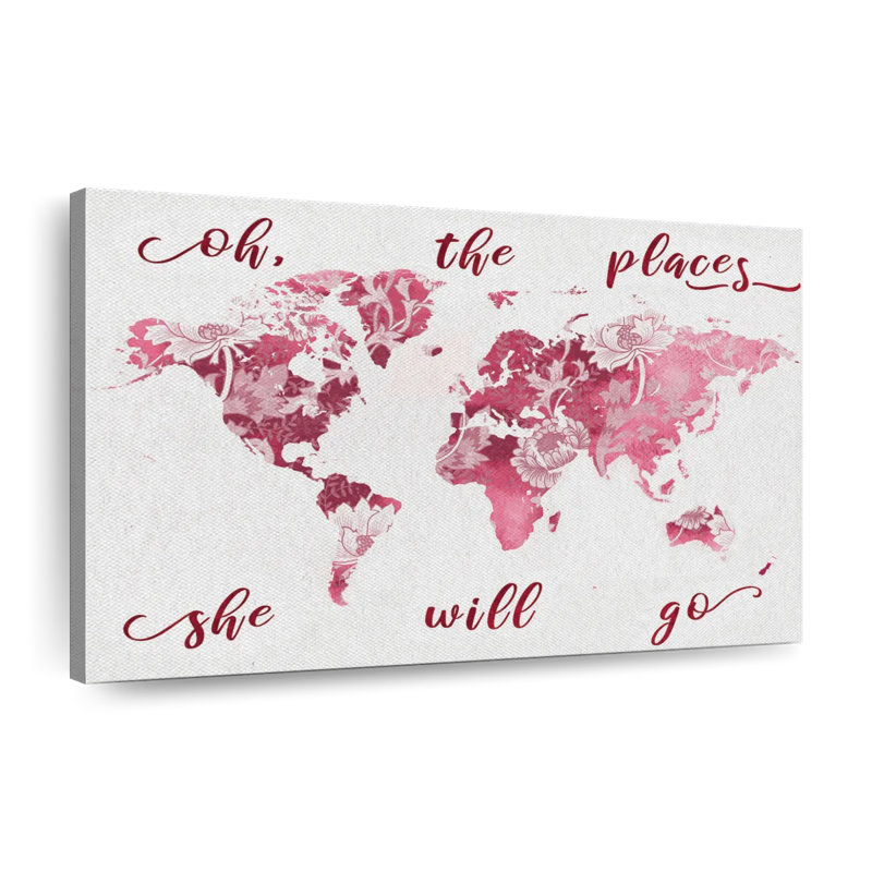 «Places She Will Go World Map», reproduction sur toile tendue, H 26 po x l 39 po x P 1,25 po