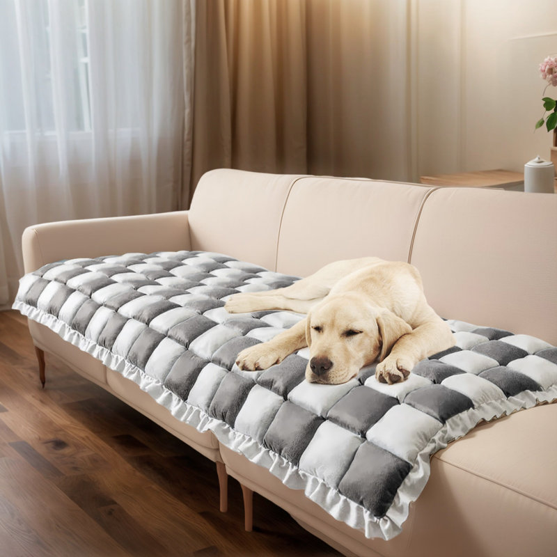 Housse de canapé décoratif et confortable pour animal de compagnie - Housse de protection pour canapé en tissu écossais crème, housse de canapé ultra-douce et lavable pour toutes les saisons