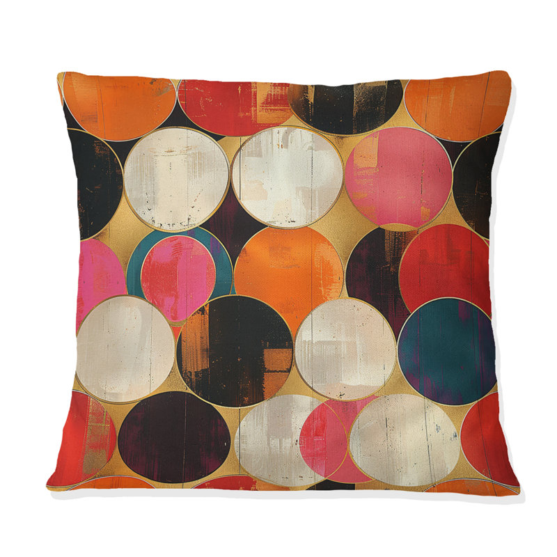Coussin rétro blanc et rose Midcentury Circlres, H 16 po x l 16 po