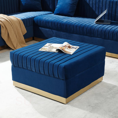Contemporary Vertical Channel Tufted Velvet Big Size Ottoman Modern Upholstered Foot Rest For Living Room Apartment