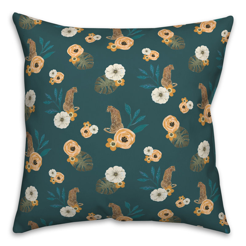 Floral Square Throw Cushion, Teal