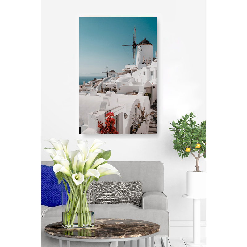 Ville côtière, côte méditerranéenne, ciel bleu, blanc, Santorin, OIA, Grèce, H 48 po x l 24 po x P 1,5 po