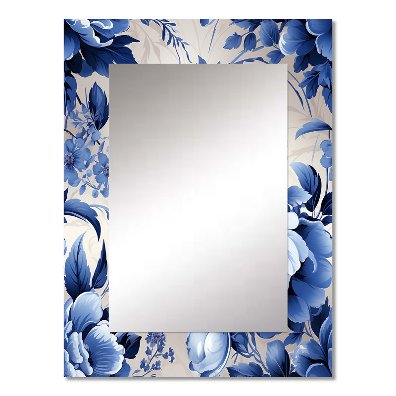 Hurd cobalt bleu camée Cameo motif victorien - miroir mural floral unique, miroir floral, art imprimé en métal, 32 po x 24 po