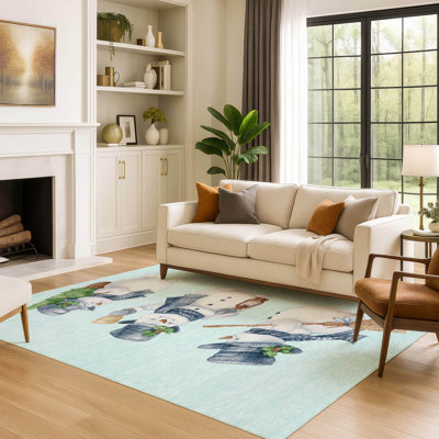 Premium Machine Washable Ingrassellino AMF1826 Happy Snowmen Holiday Rug