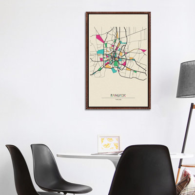 Bangkok, Thailand Map by Ayse Deniz Akerman - Print on Canvas