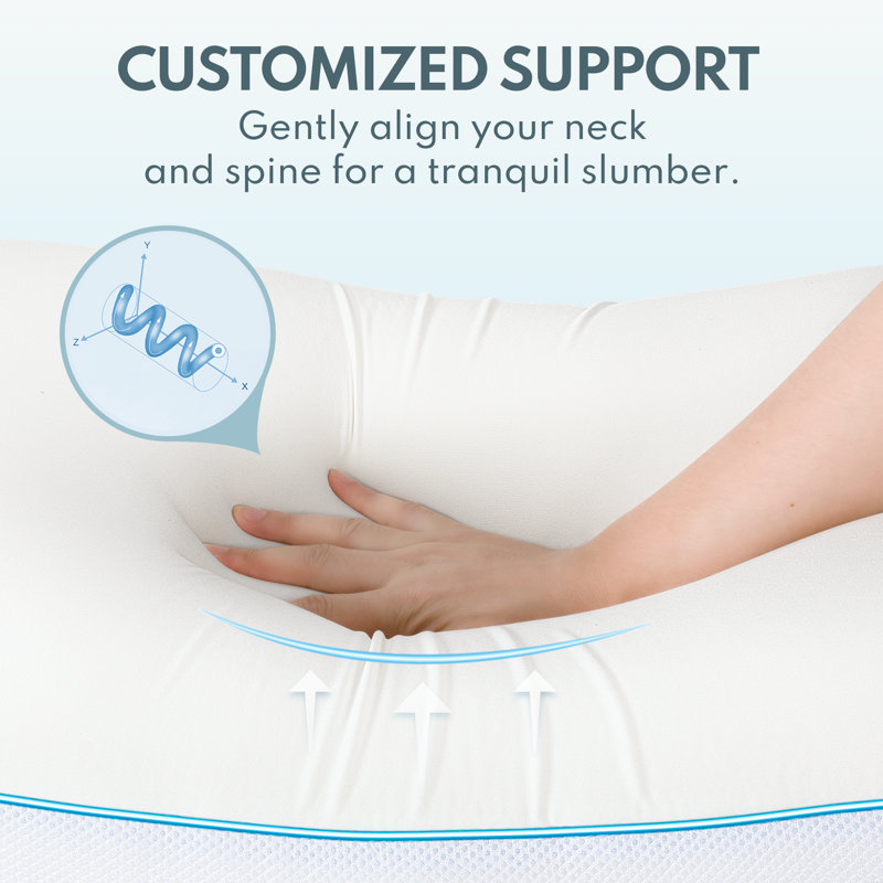 Thick Side Memory Foam Pillow Cooling Pillow For Neck Support, Ergonomically Designed Medium Bed Pillows（Set of 1）, Queen