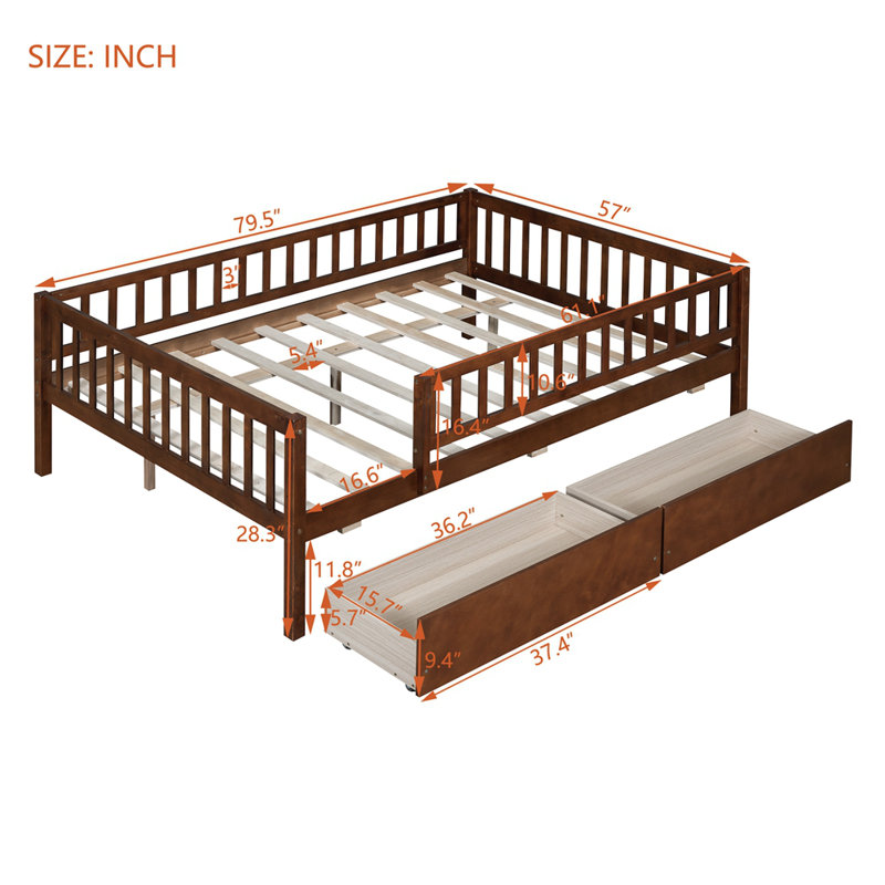 Hanon Kids Daybed with Drawers, Walnut, Full