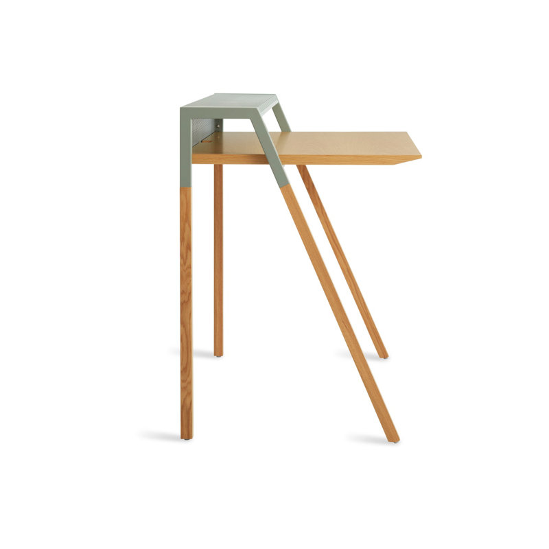 Cant Solid Wood Writing Desk, Gray Green/White Oak