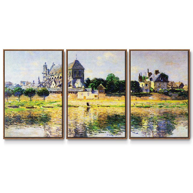 Monet - 3 pièces, reproduction encadrée sur toile, Cadre noyer, H 36 po x l 75 po x P 2 po