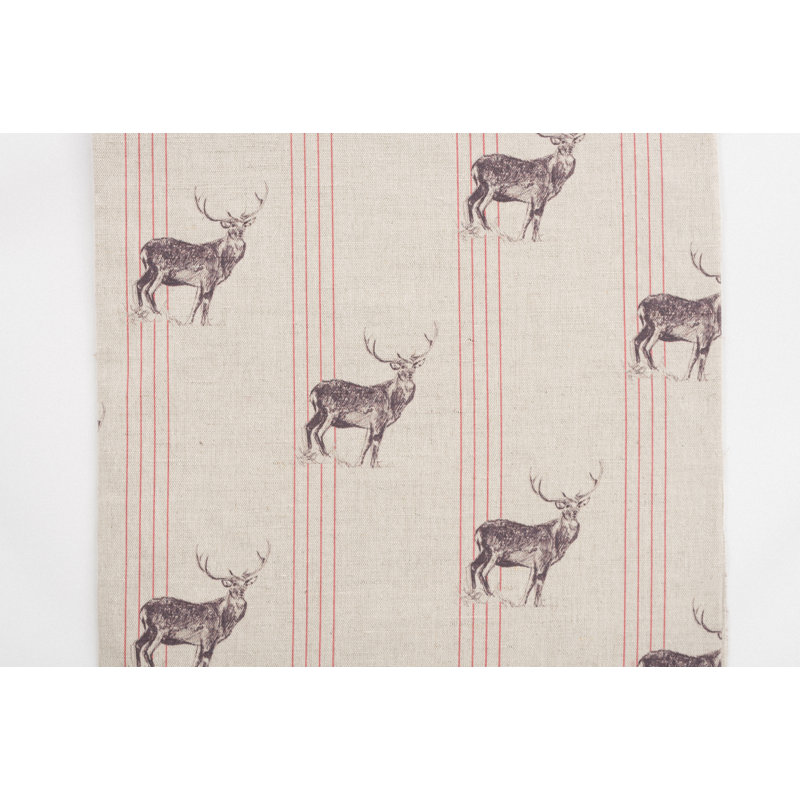 Alvarez Linen Blend Upholstered Storage Bench, Red Stripe Stag, 33" H x 107" L x 37" D