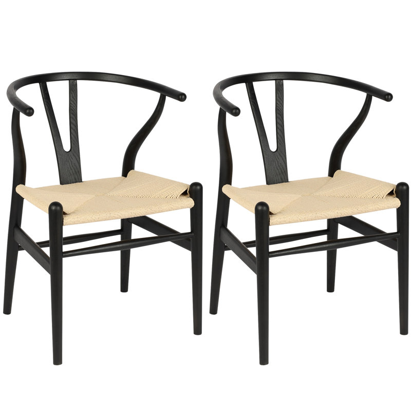 Solid Wood Dining Chair, Mid-Century Chair, Cream/Black