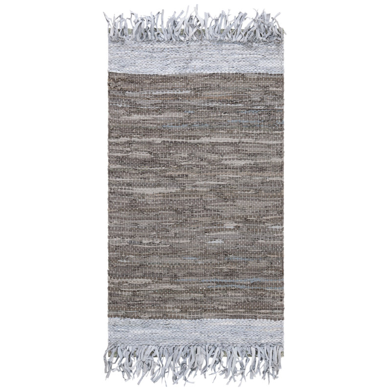 Exley Hand Woven Leather/Cotton Solid Color Rug in Light Gray, Rectangle 2'3" x 4'