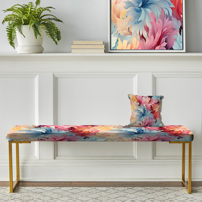 Banc floral rembourré or, Coup de pinceau multicolore Painterly