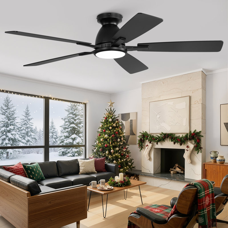Cissline 46" Sleek Flush Mount Ceiling Fan with Led Lights and Remote for Bedroom, Living Room, Black, 46"