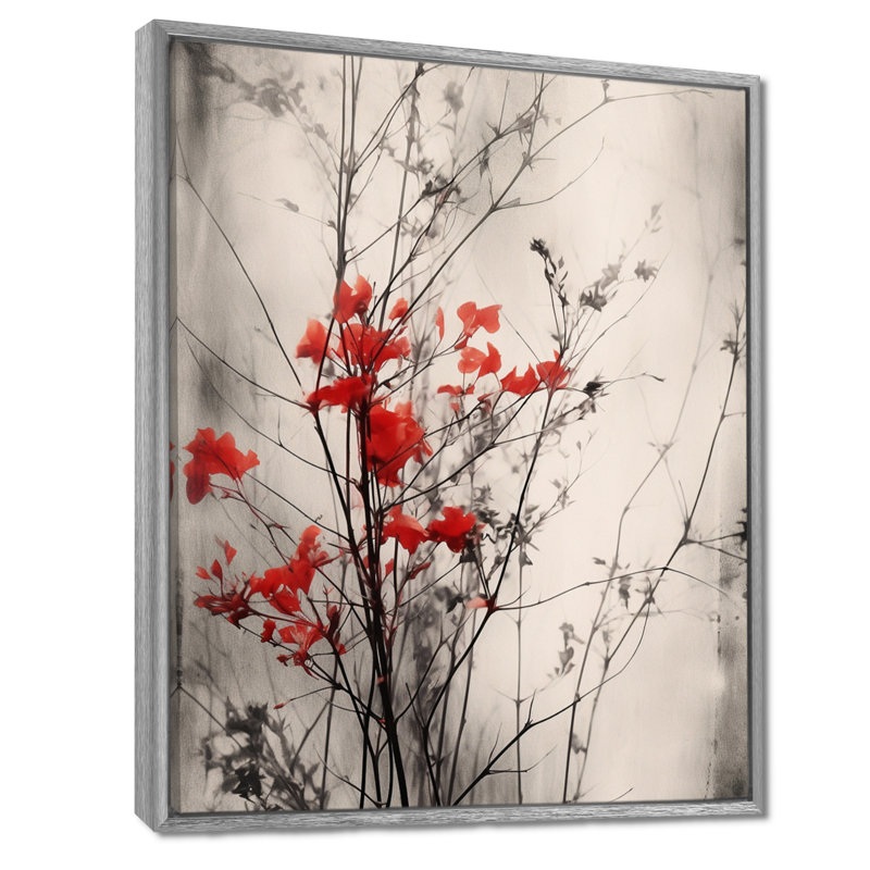 «Red Gray Herb Garden II», art mural floral, H 32 po x l 16 po x P 1 po, Encadrement argenté