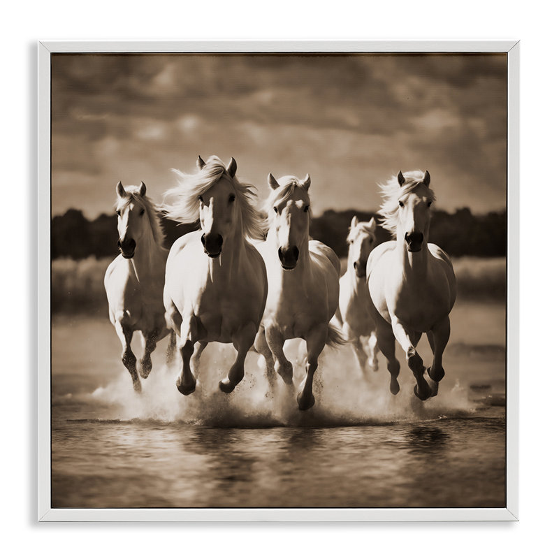 Camargue Stallions Trot, art de la giclée encadrée par Noah Bay, Estampe numérique encadrée blanc bord de mer
