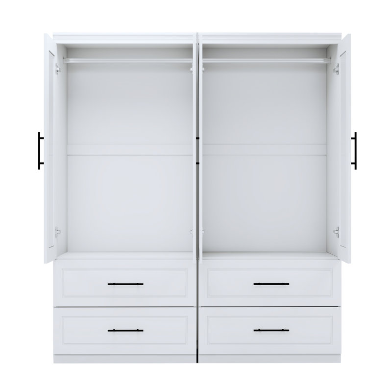 Armoire-penderie 6 portes en bois manufacturé massif avec tiroirs, blanc