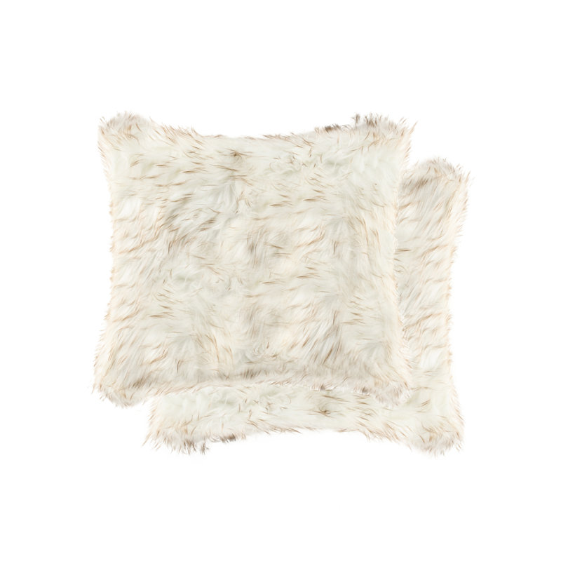 Gradient Tan Faux Fur Square Throw Pillow Set