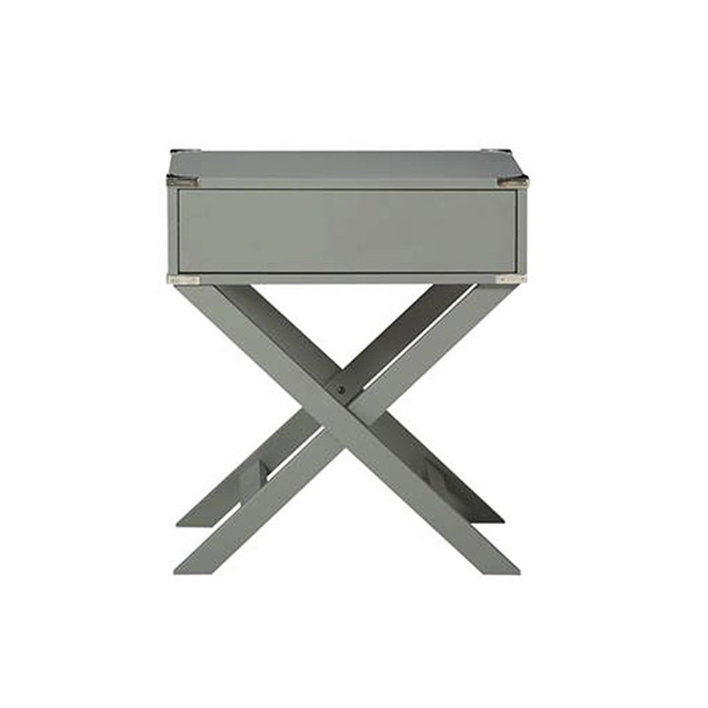 Asger Solid Wood Tray Top End Table Set with Storage and Built-In Outlets, Grey