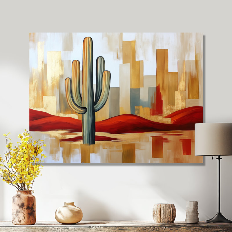 Désert Halo Saguaro I - art mural sud-ouest en métal, impression de cactus, L 40 po x H 30 po