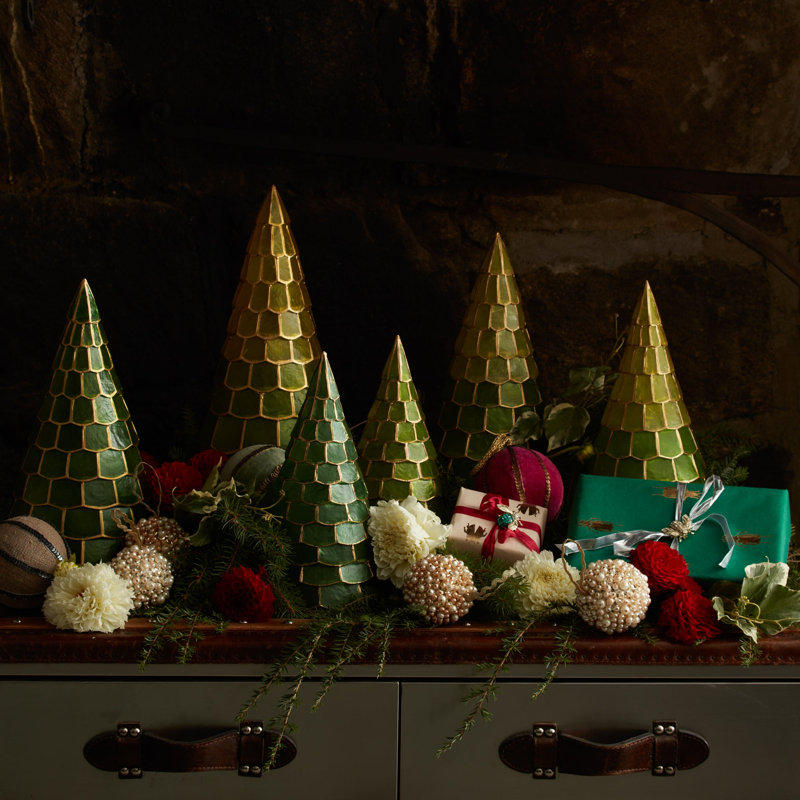 Capiz Trees, Set Of Three, Green Multi