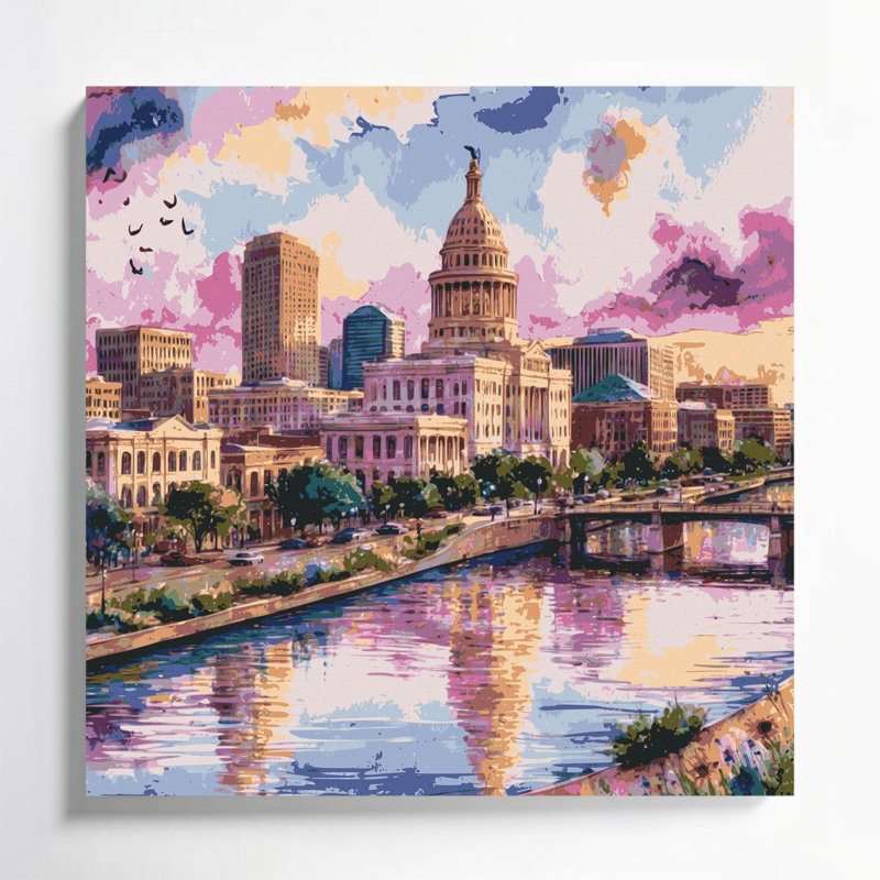 Cities Austin TX Beige Canvas Wall Art, 8" H x 8" W