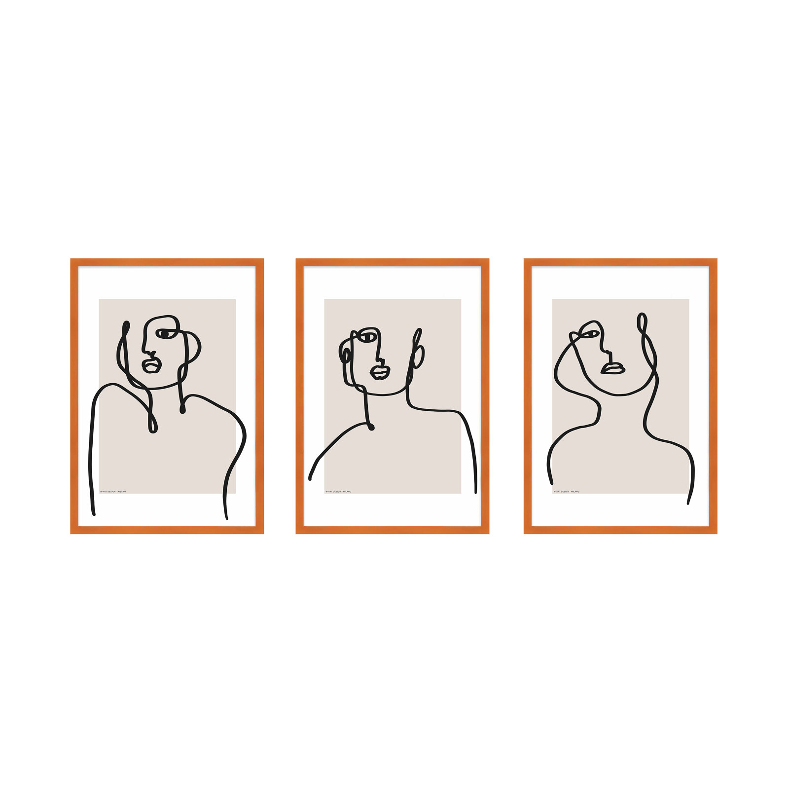 Romina Gadler "Figure and Form" 3-Piece Print Set, 38" H x 26.5" W x 1.25" D, Orange Framed Paper