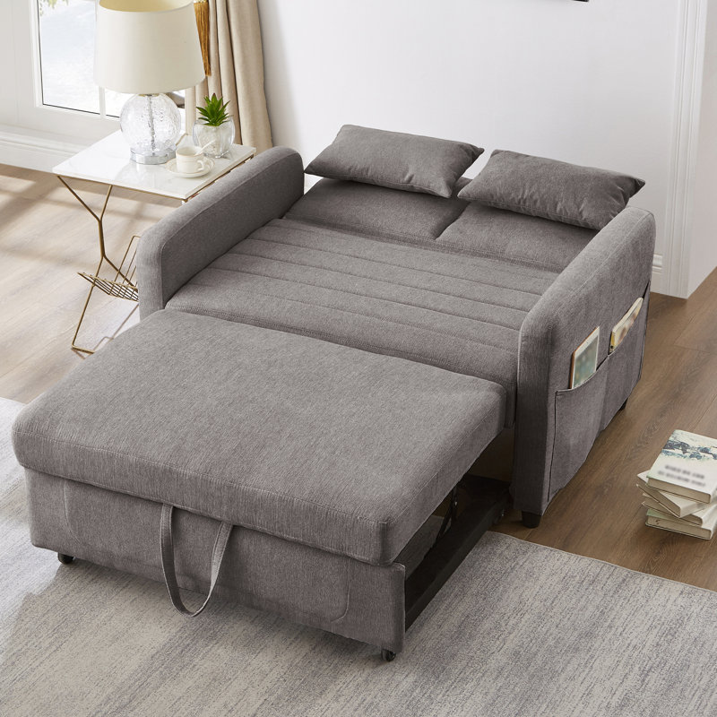2 Seater Convertible Linen Sofa Bed, Dark Grey
