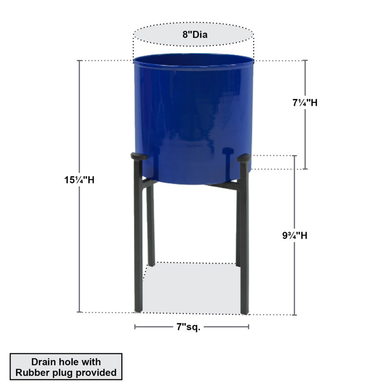 French Blue Galvanized Steel Planter with Black Wrought Iron Stand
