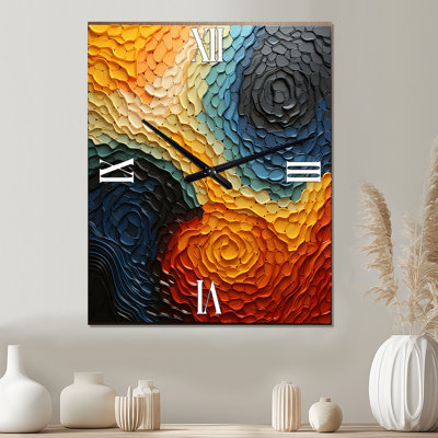 Horloge murale abstrait en métal bleu sarcelle Op Art