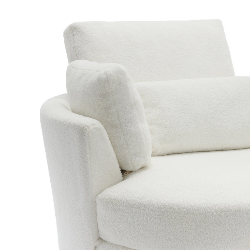 Upholstered Swivel Lounge Armchair With Pillow(Set of 2), Ivory Boucle
