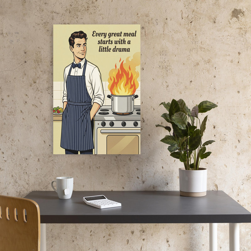 Art dramatique rétro, chef cuisinier, 18" H x 12" W