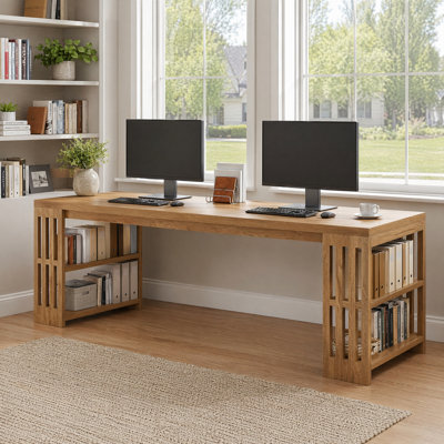 78.7" Long Computer Desk, Wooden 2 Person Desk with Storage Shelf,Suitable for Home Office