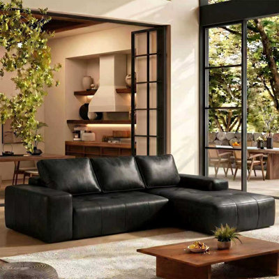 114.17" Air Leather Cloud  Couch leather couch with L-Shape Chaise,Modern Sectional Modular Sofa , Upholstered Couches for Living Room Bedroom