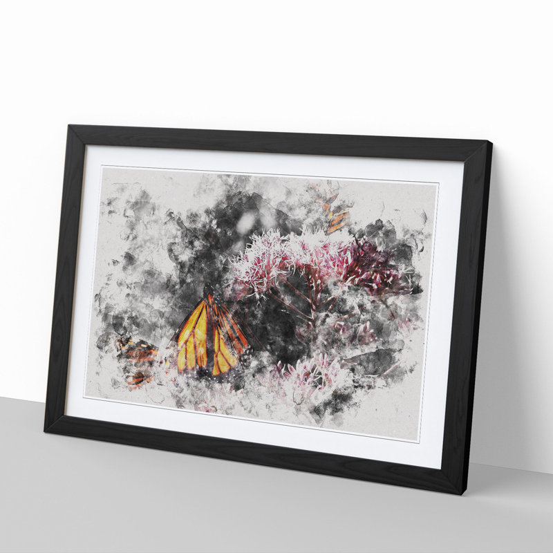 Monarch Butterflies Vol.2 Watercolour - Picture Frame Graphic Art, 27cm H x 36cm W x 2cm D, Black Framed