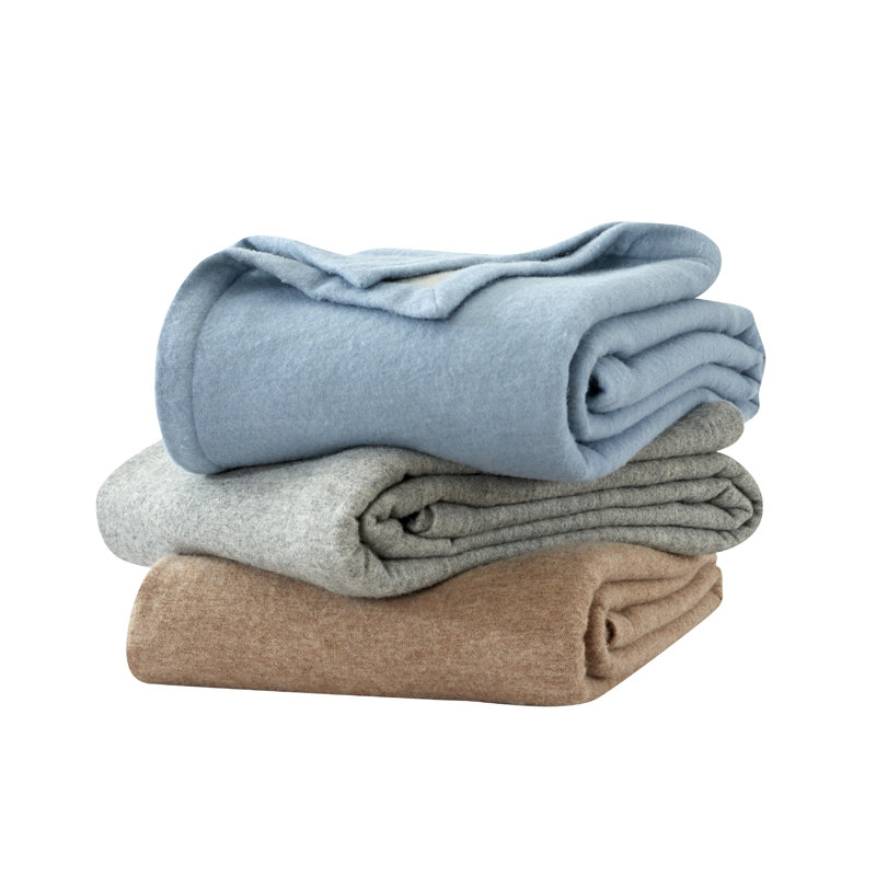 Ballade Self Hem Merino Wool Blanket, Queen, Blue