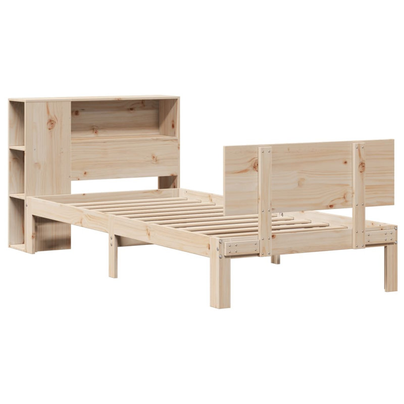 Bookcase Bed Without Mattress Solid Wood Pine, Natural, 81 x 219.5 cm