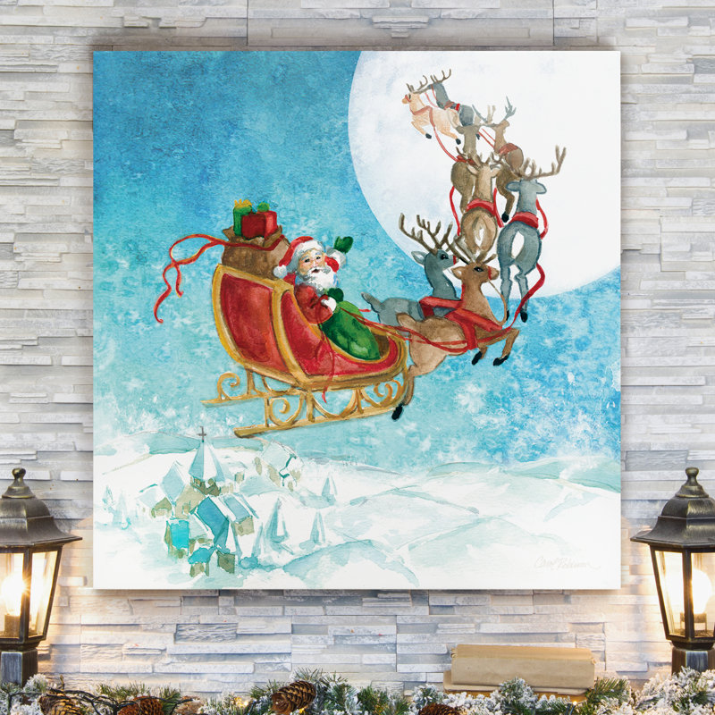 «Reindeer Sleigh» par Carol Robinson - reproduction, H 32 po x l 32 po x P 1,5 po, Toile tendue