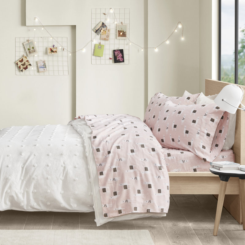 Cozy Soft 100% Cotton Flannel Sheet Set, Full Sheet Case Pack with Fitted Sheet, Pink Llamas