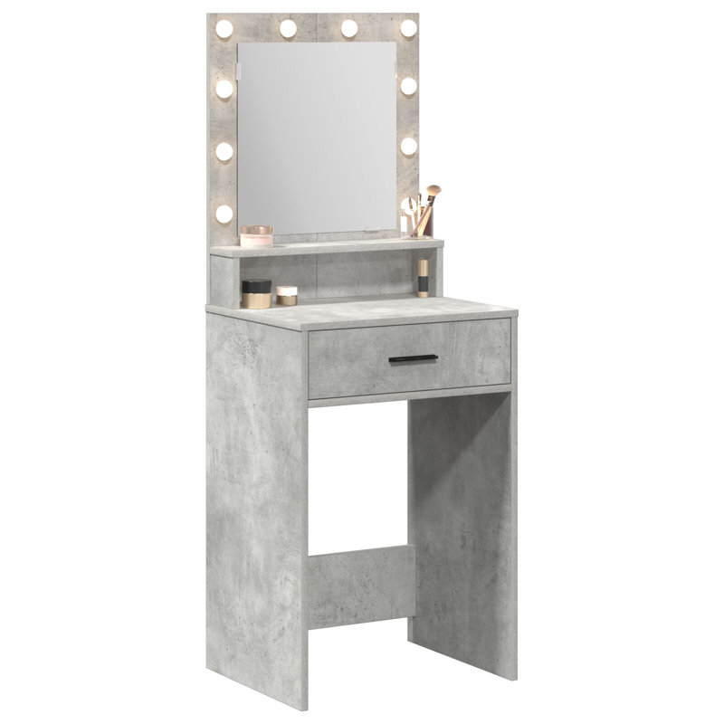 Dressing Table with Mirror and Storage Included, Concrete Grey