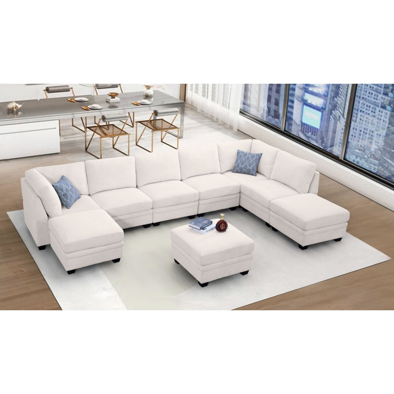Canapé modulaire modulaire flexible, Velours côtelé crème