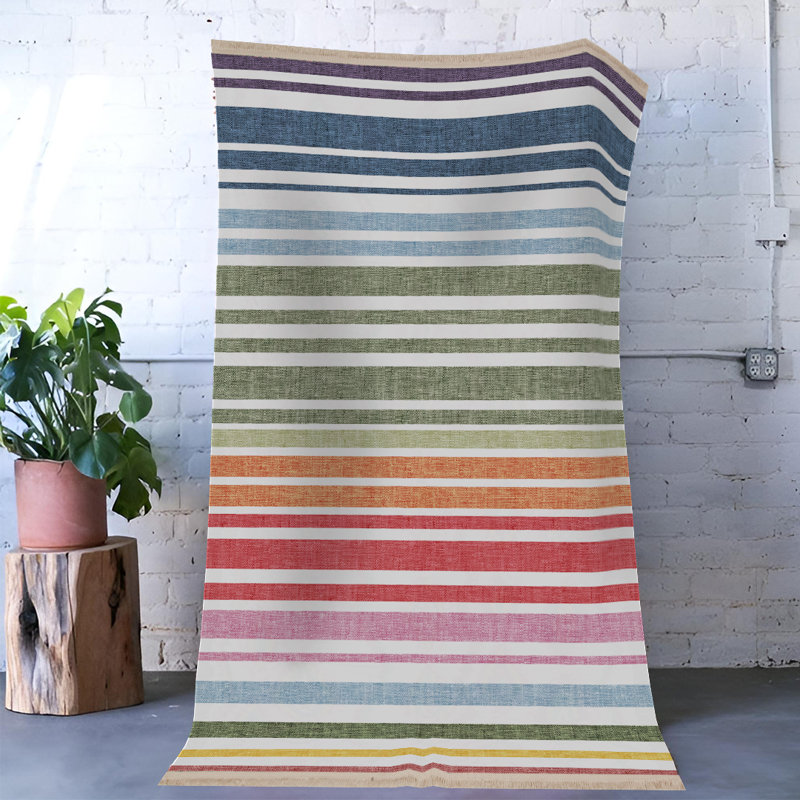 Multi-Colored Stripe Patterned Modern Decorative Rug, Rectangle 3'3.37" x 4'11.06"