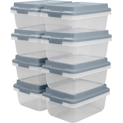 Hefty HI-RISE 18-Qt, 8-Pack Plastic Storage Bins with Lids, Smoke Bule