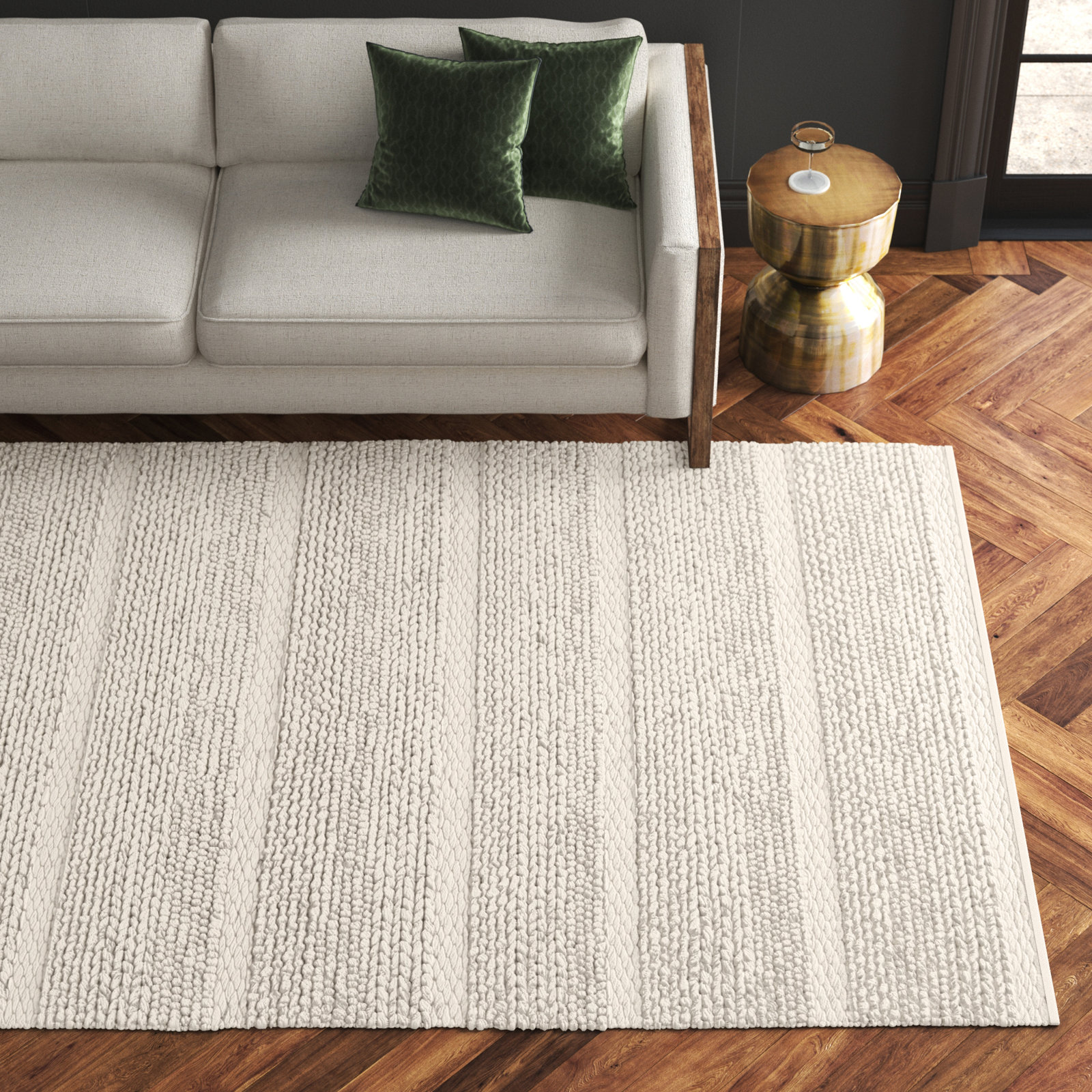 Zekia Ivory Hand-Woven Wool Rug, Rectangle 9' x 13'