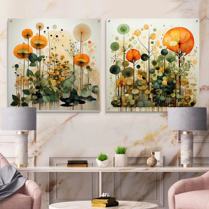 Manel - Ensemble de 2 verres muraux abstraits en acrylique, H 16 po x l 33 po