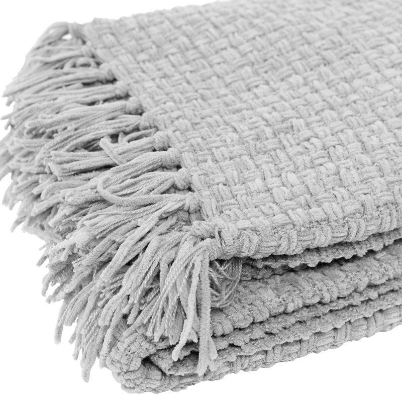Jeté en chenille façon vannerie, Gris