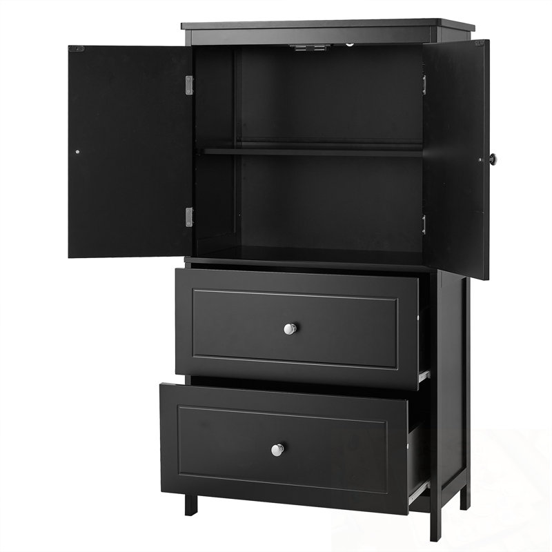 Armoire de rangement pour salle de bain avec deux portes, deux tiroirs et une tablette réglable, Noir