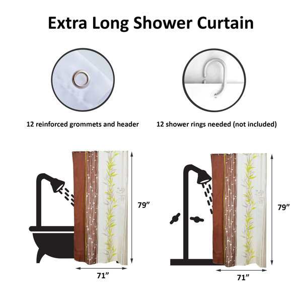 EastVita Extra Long Shower Curtain with Snap-in Fabric Liner Set