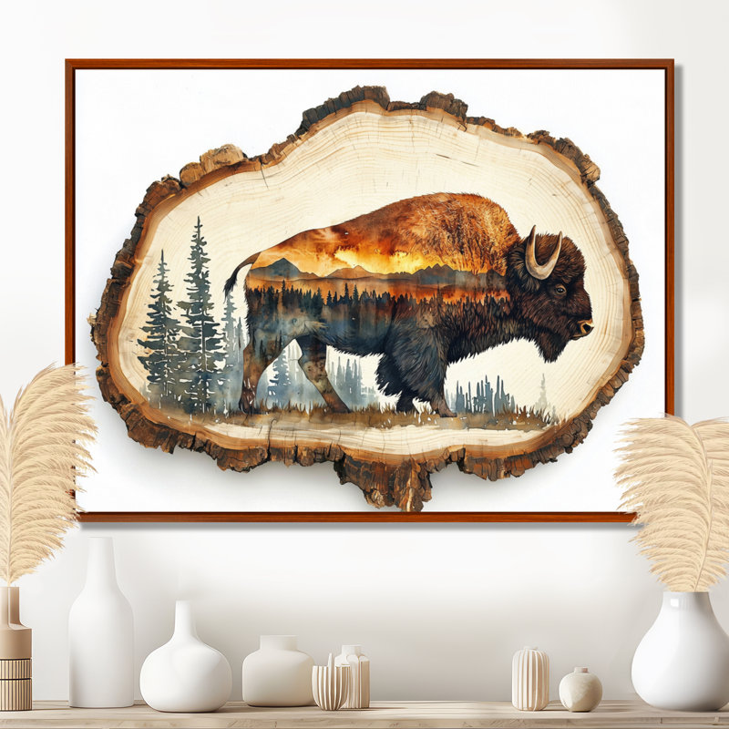 Marlison American Bison Portrait in Double Explosure Canyon III - Bison, art mural, H 12 po x l 20 po, Cadre flottant, Brun