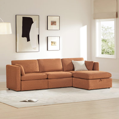 Winfree 112.6" W 4-Piece Modular Sectional with Storage Ottoman 